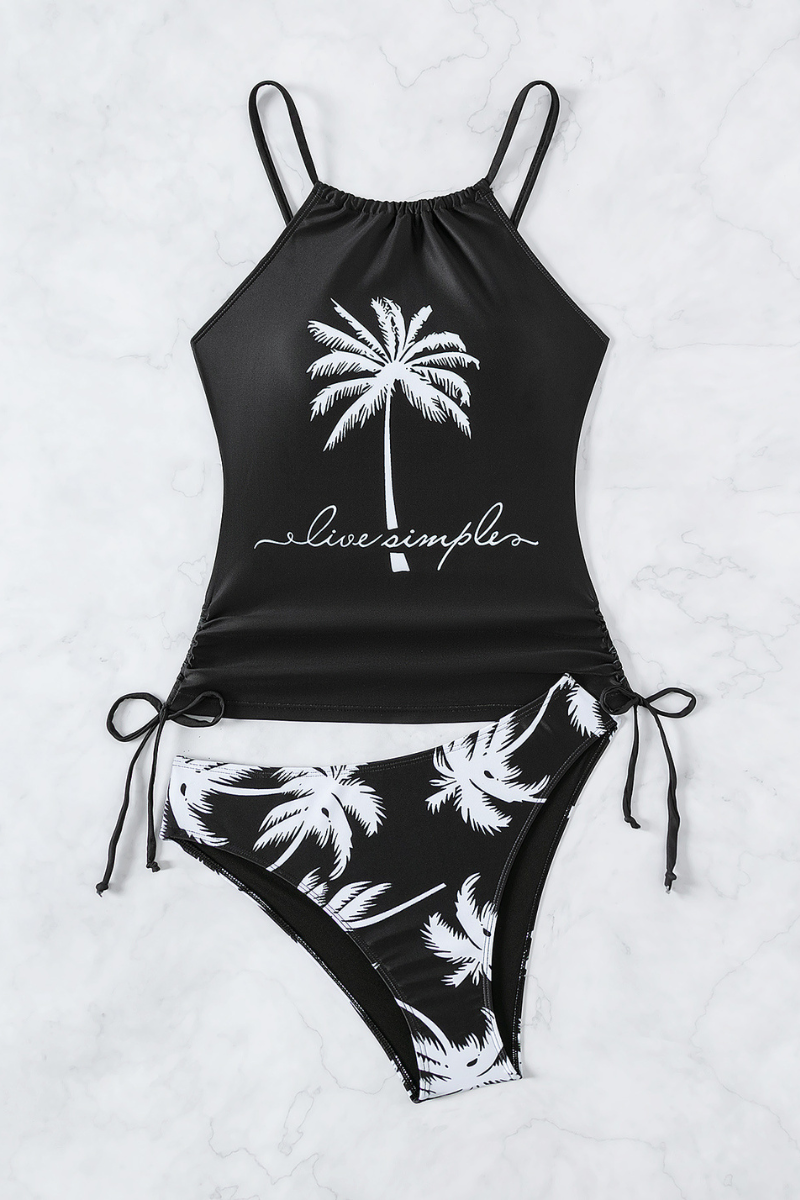 Women's Halter Neck Palm Tree Print Tankini Set