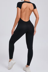 Women Short Sleeve Backless Tight One-Piece Quick Dry Hip Lifting Sports Fitness Yoga Bodysuit