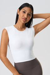 Women Sleeveless Built-In Bra Cutout Back Naked-Feel Yoga Fitness Tank Top