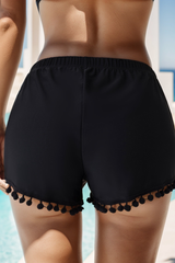 Women's Tassel Trim Elastic Waist Loose Swim Shorts