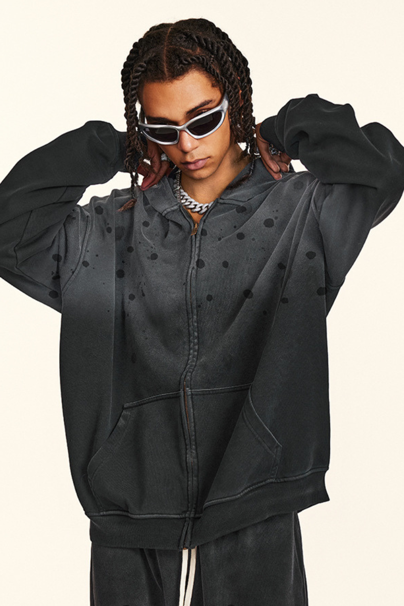 Men's spray paint hooded casual jacket