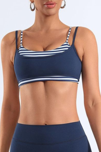 Women's Striped Contrast Double Thin Strap Two-Piece Look Bra