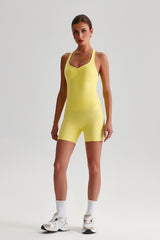 Women Solid Naked Sensation Yoga Set: High-Waisted Sculpting Shorts + Crisscross Back Support Bra