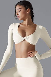 Women' Athletic Twist-Front V-Neck Long Sleeves T-shirt