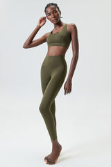 Women Wave Liquid Seamless High Stretch Midweight Yoga Set - Removable Cup Bra & Contoured Tights