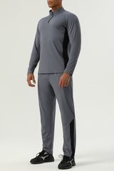 Men's Sportswear : Half-Zip Standing Collar Long Sleeve T-Shirt + Nylon Colorblocking Pants