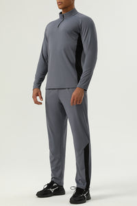 Men's Sportswear : Half-Zip Standing Collar Long Sleeve T-Shirt + Nylon Colorblocking Pants