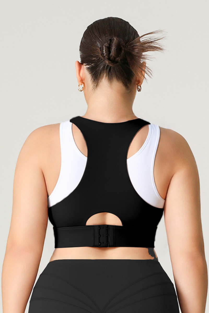 Plus Size Women's Faux Two-Piece Color-Block Sports Bra