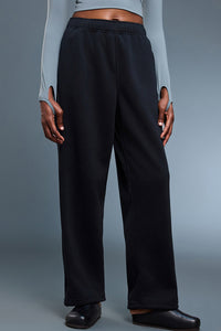 Women Loose Straight Leg Fleece-Lined Drawstring Casual Sport Pants