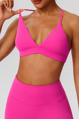Women's V-Neck Cross-Back Padded Naked Feel Sports Yoga Bra
