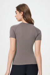 Women Seamless Round Neck Slim-Fit Quick-Dry Breathable Yoga Running T-Shirt