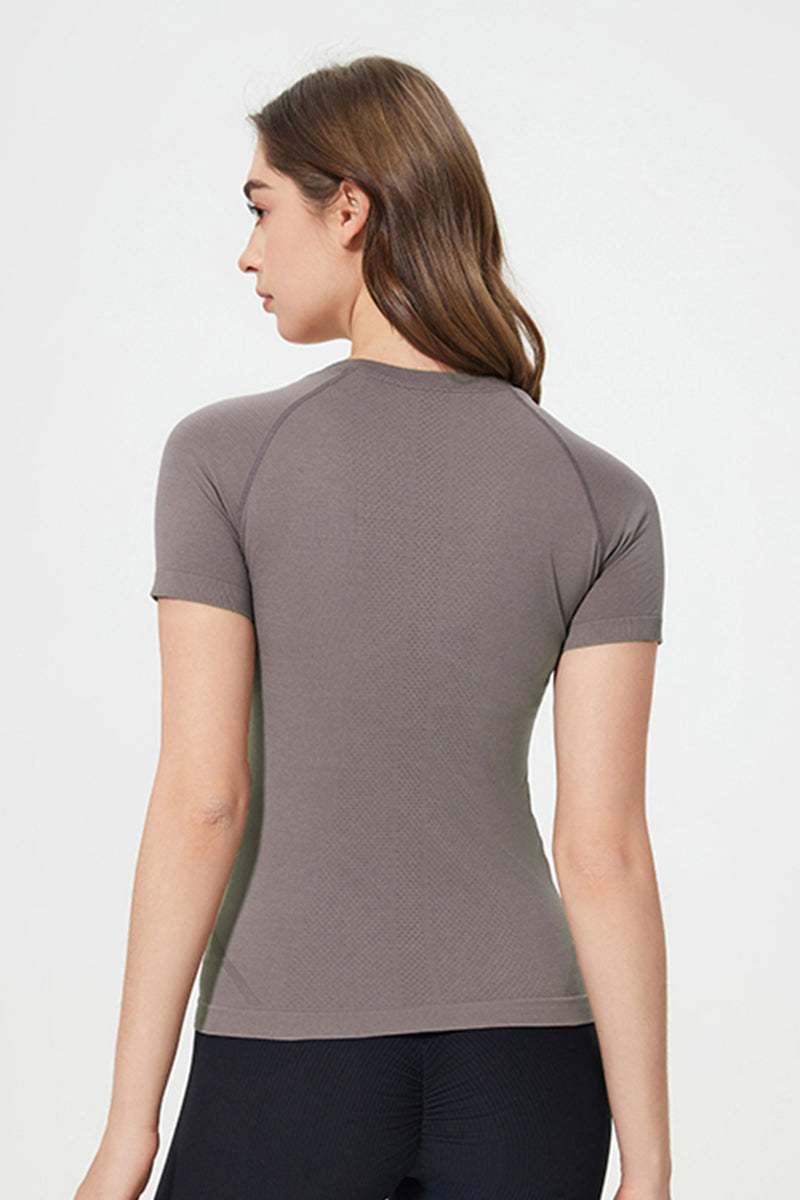Women Seamless Round Neck Slim-Fit Quick-Dry Breathable Yoga Running T-Shirt