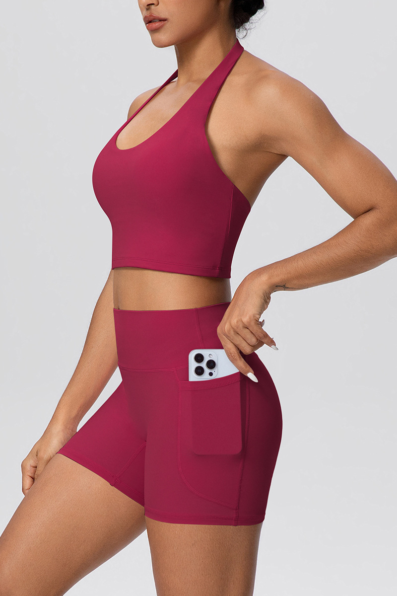 Women's Two Piece Set:Halter U-neck Bra & High Waist Shorts