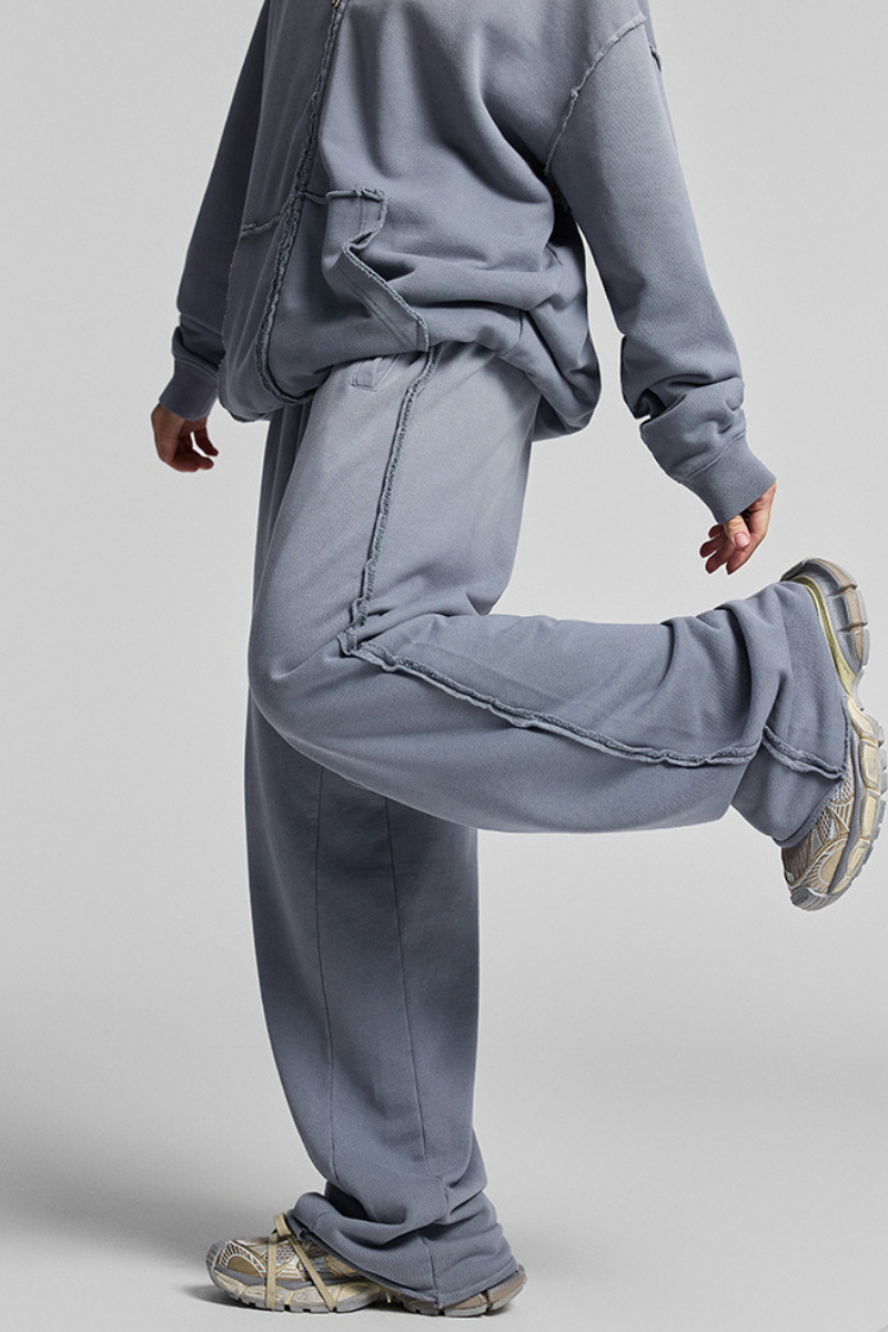 Water-washed, distressed, straight-leg casual pants