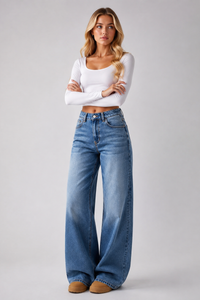 Women's Vintage Wash High Waist Wide Leg Jeans