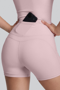 Women's High Rise Back Waistband Pocket Sports Shorts
