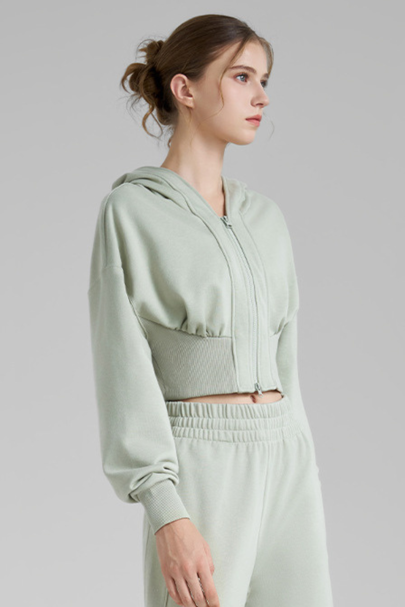 Women's Fall Dual-Zipper Cropped Drop Shoulder Hooded Jacket