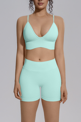 Women's Seamless Triangle Cup Bra And Yoga Shorts Set
