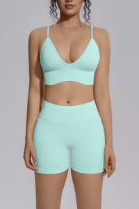 Women's Seamless Triangle Cup Bra And Yoga Shorts Set
