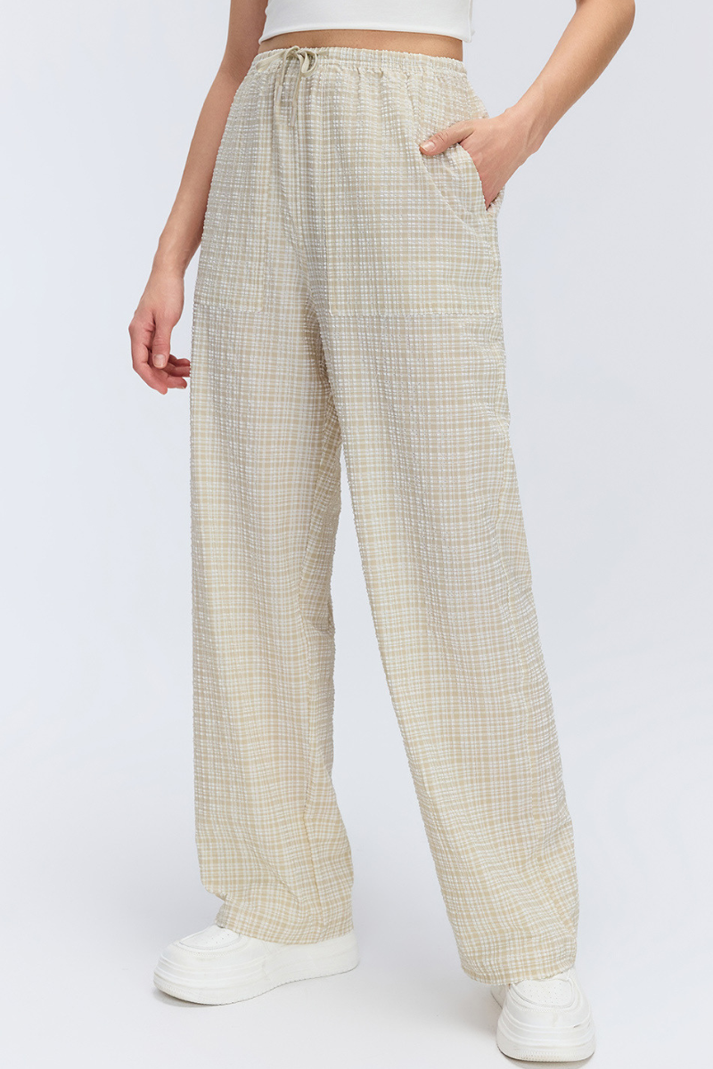 Women's Summer Breathable Plaid  Drawstring Leisure Pants