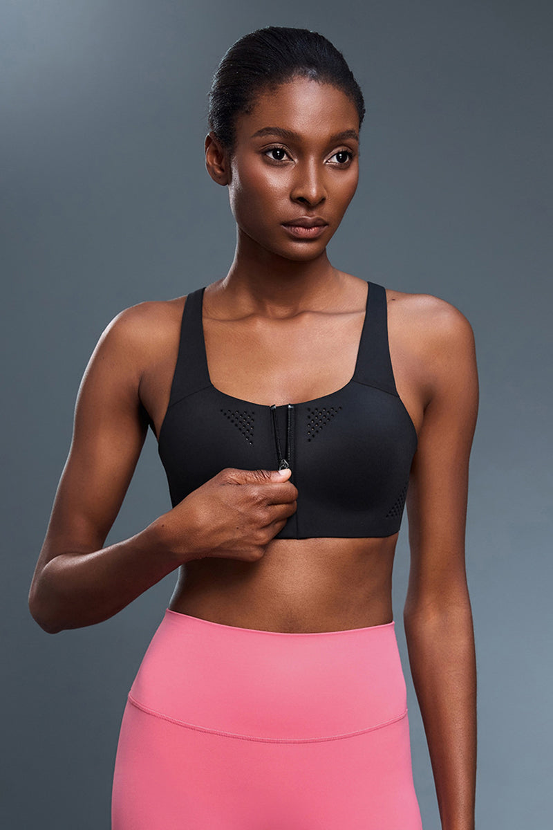 Women Front-Zip High-Impact Support Adjustable-Strap Sports Bra