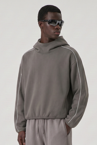 Men's Fall Relaxed Contrast Color Stripe High Neck Hoodie