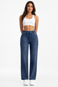 Women's High Waist Drawstring Wide Leg Jeans