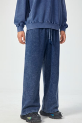 Unisex Fall 100% Cotton Vintage Wax Washed Wide Leg Pants