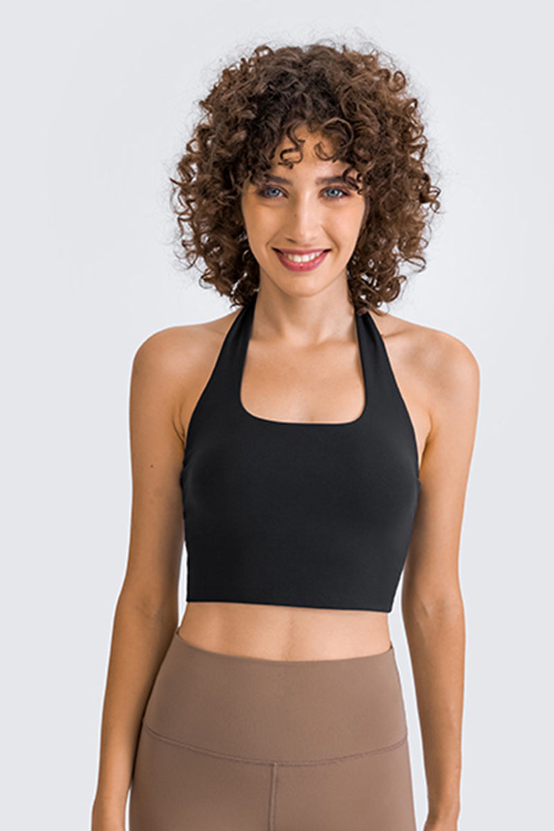 Women Sexy Halter Seamless Ruching Back Sports Bra
