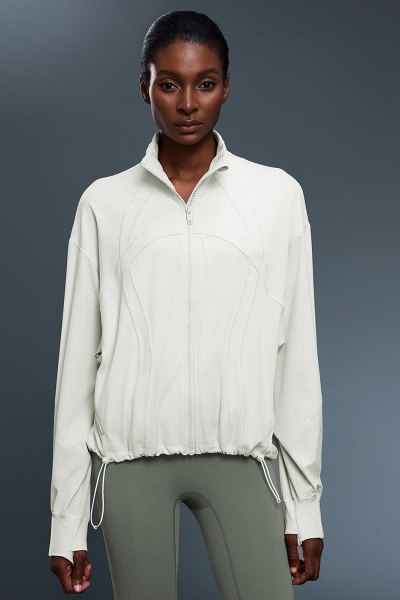 Women Windproof Stand-Collar Loose-Fit Adjustable Hem Workout Jacket