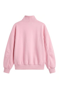 Women's Fall Solid Fleece Loose Mock Neck Sweatshirt