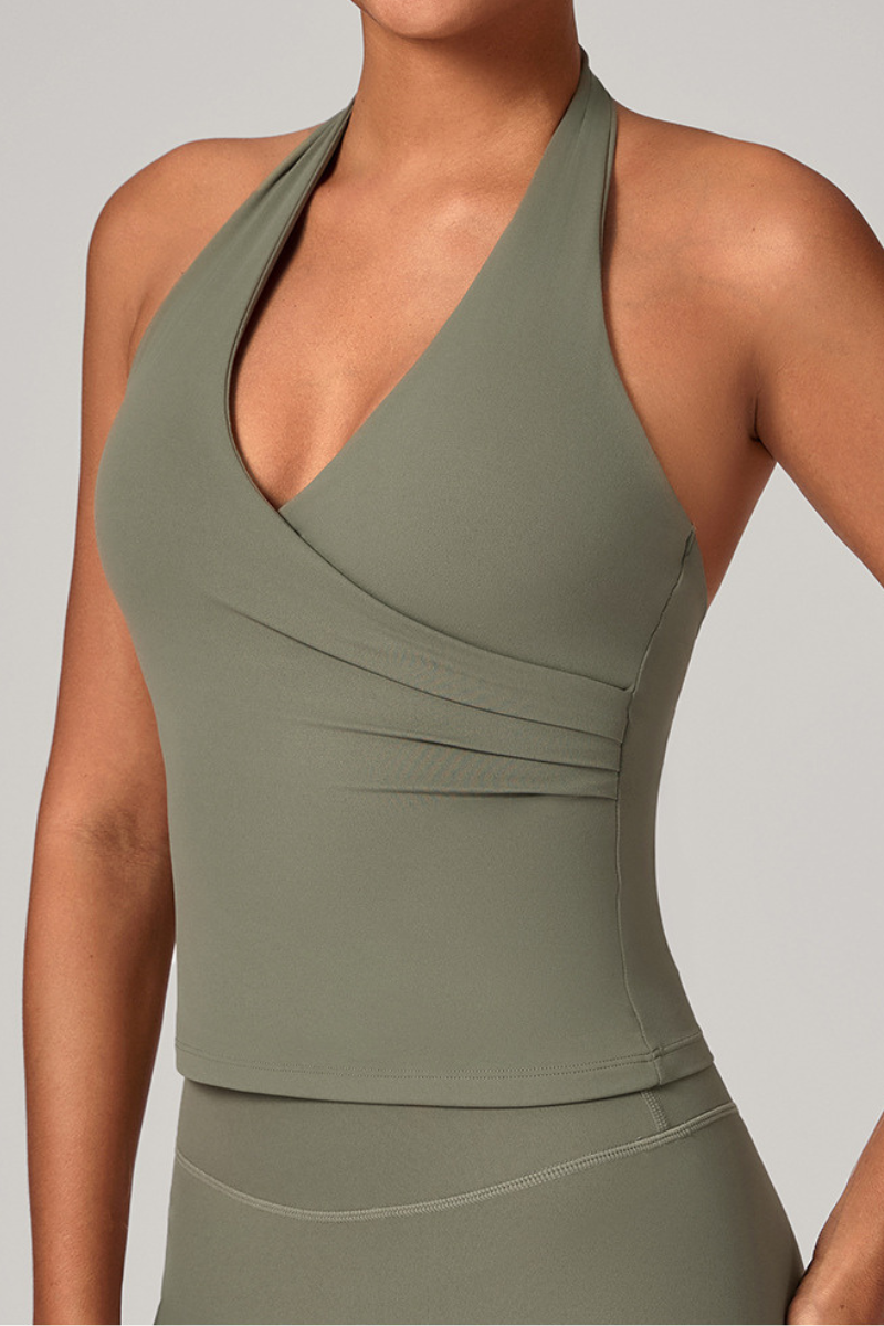 Women's Athletic V-neck Pleated Halterneck Tank Top