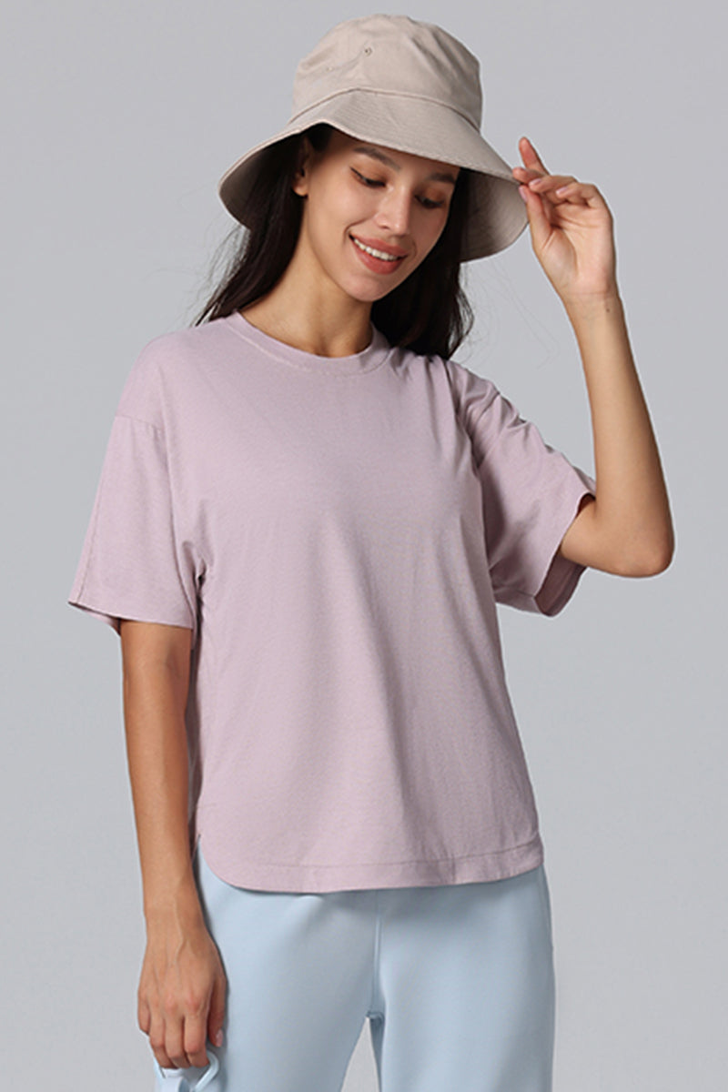 Round Neck Thin Side Slit Women'S T-Shirt