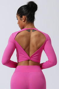 Women Back Twist Sport Crop Long Sleeve Shirt
