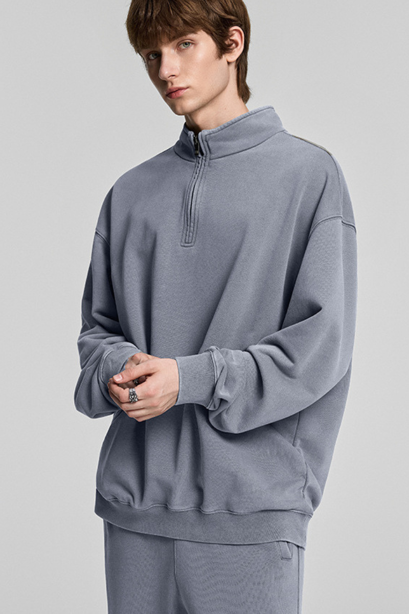 Collared, semi-zippered sweatshirt
