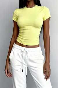 Women's slim round neck solid color short sleeves