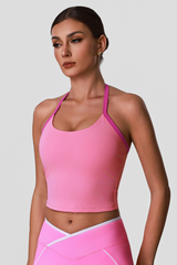 Women's Athletic Color-Block Halter Neck Crpped Tank Top