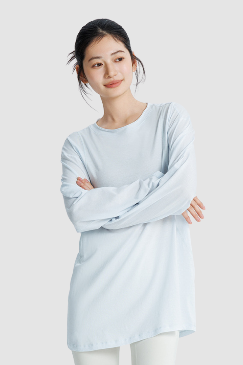 Women's Spring Breathable Loose Fit Solid Long Sleeve Top