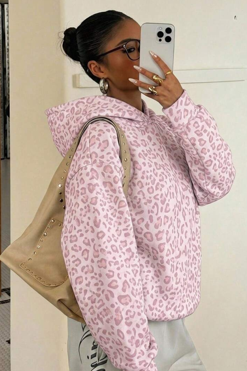 Women's Fall Leopard Print Coquette Style Hoodie