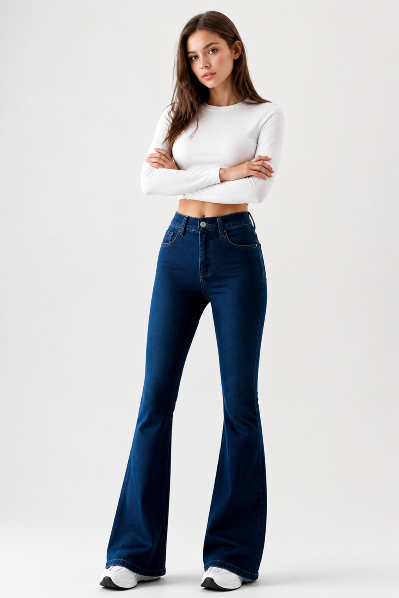 Women's High Waist Stretch Slim Flare Jeans