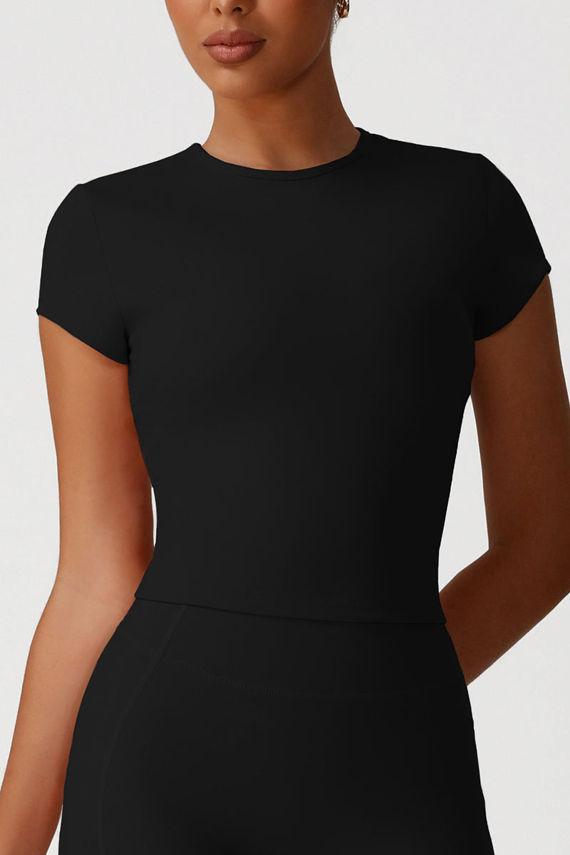 Women Sports Round-Neck Short-Sleeve Tight-Fit Quick-Dry High-Elasticity Yoga T-Shirt