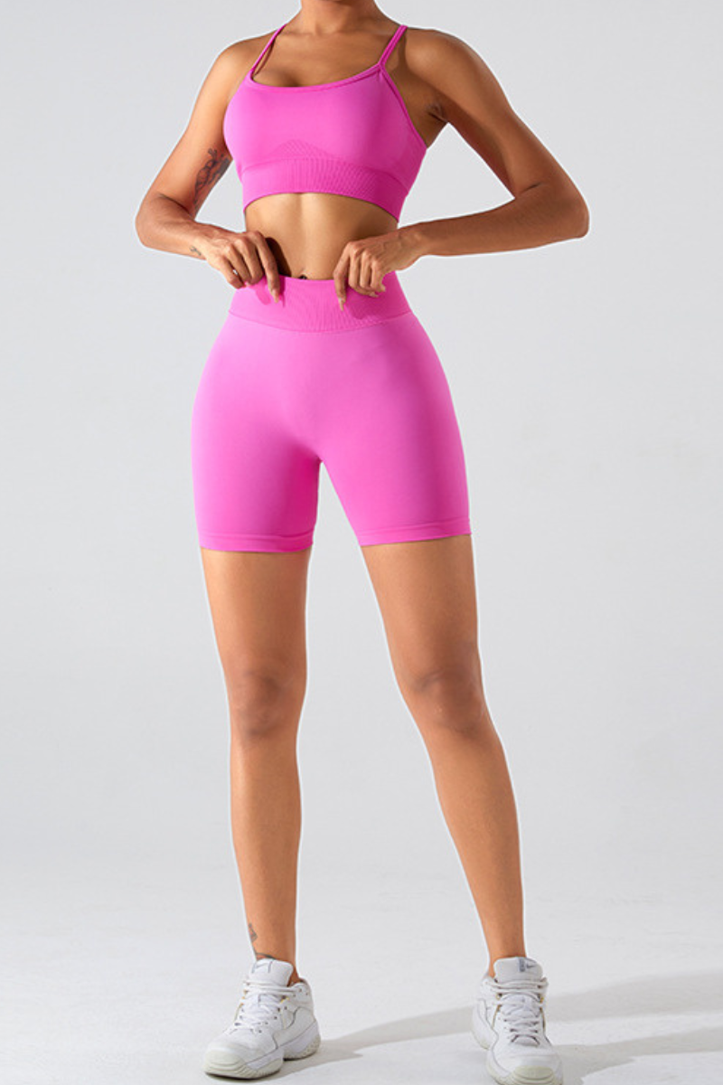 Women's Cross Back Bra And Pleated Buttocks Lift Shorts