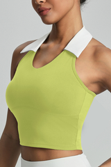 Women's color-blocked lapel sports tank top.