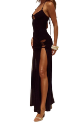 Women's Sheer Mesh Slim Halter One Piece Swimsuit - Solid