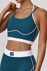 Women's Athletic Thin Straps  Color-Blocked Stripes Bra