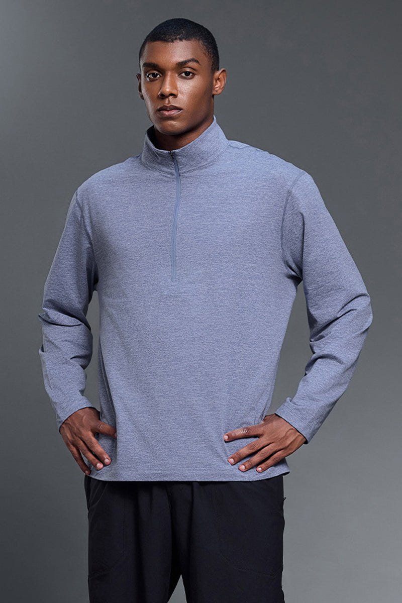 Men Half-Zip Stand Collar Breathable Loose Long Sleeve T-Shirt