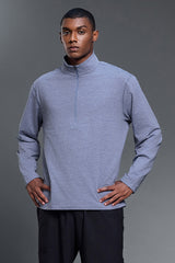 Men Half-Zip Stand Collar Breathable Loose Long Sleeve T-Shirt