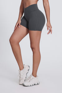 Women'S Stretch High-Waisted Peach Hip Yoga Shorts