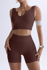 Women's Sport Set:U-Shaped Tank Top And High Waist Shorts