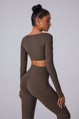 Women'S Ruched Square Neck Waistless Athletic Long Sleeve